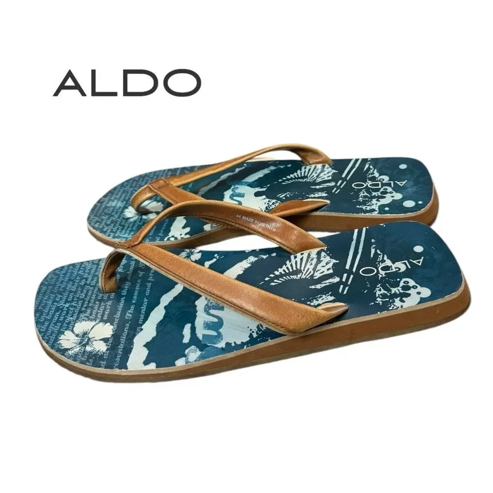 ALDO Men's Tropical Blue Leather Strap Slide Thong Sandals 44 11